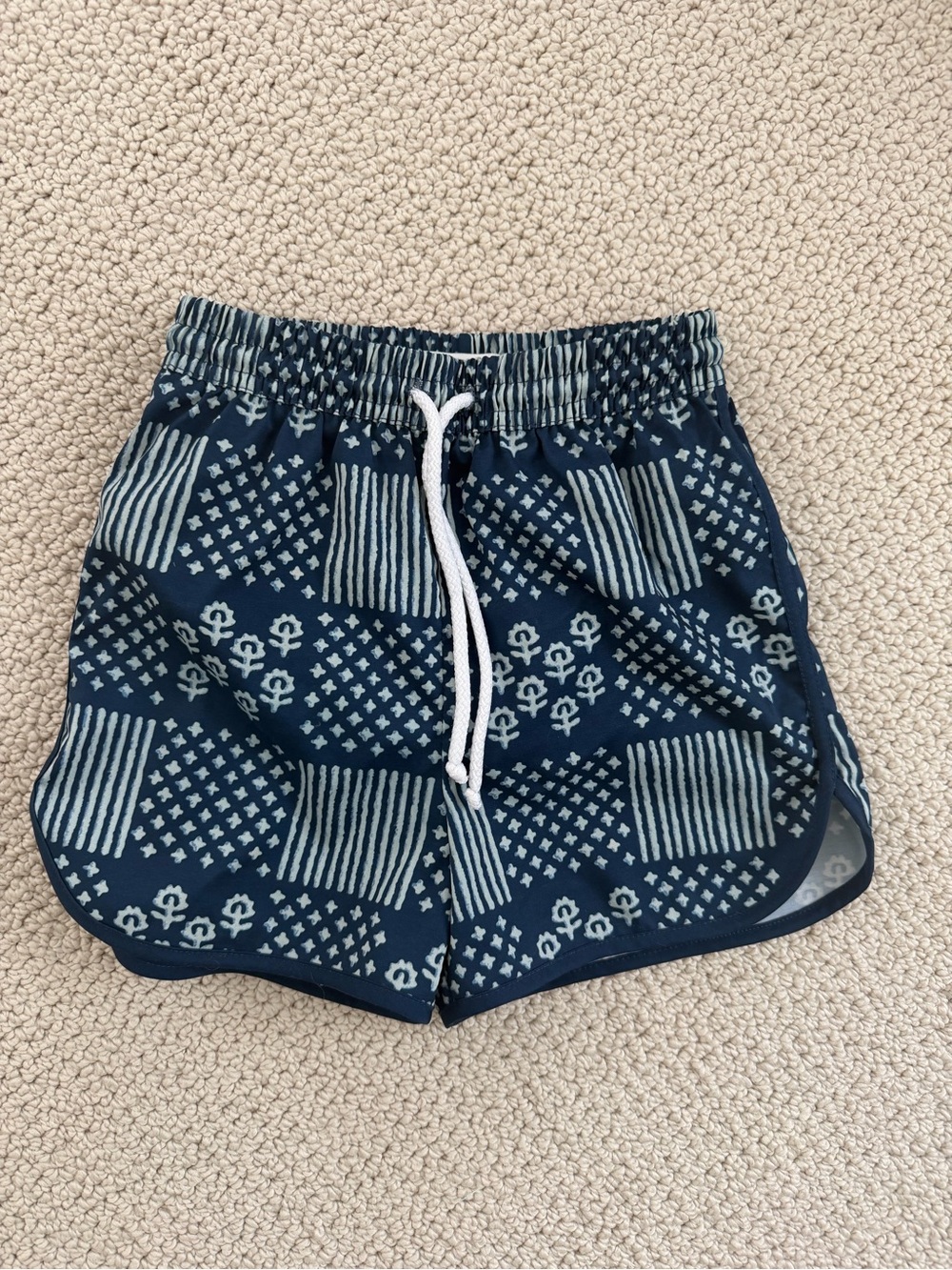 New! Julia Armory Boys Navy Patterned Drawstring Swim Shorts Bathing Suit Sz 6**